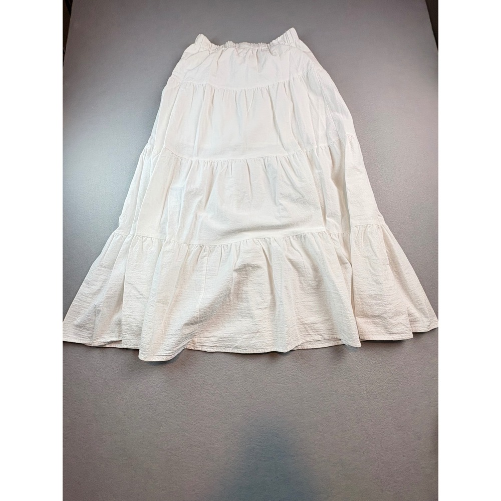 Shein White Cotton Tiered Maxi Skirt Elastic Waist Boho Cottagecore Medium 6